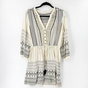 Anthropologie Cream and Black Patterned Boho Tunic Dress